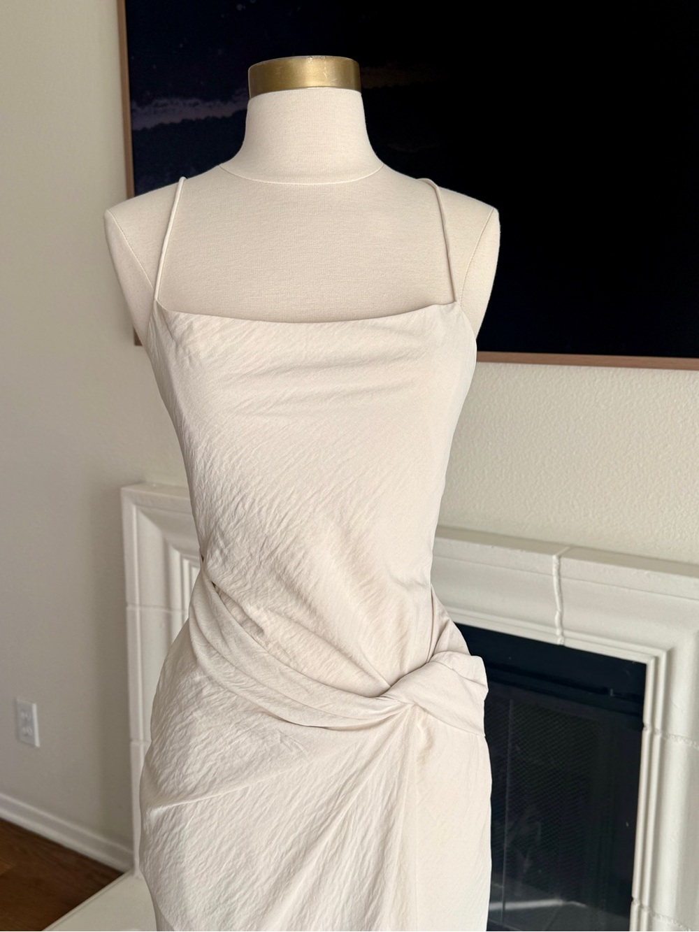 Significant Other Minimalist Cream Textured Twist-Front Maxi Dress Slit Sz 2 - Picture 2 of 16